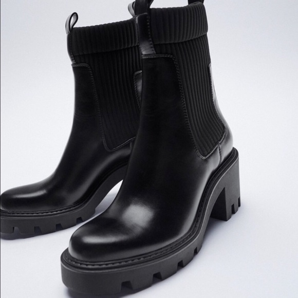 Zara Shoes - Zara Black Platform Lug Ankle Sock Boots Sz 9